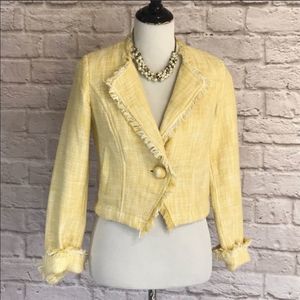 Cabi Fringe Tweed Daisy Crop Jacket Coat Blazer